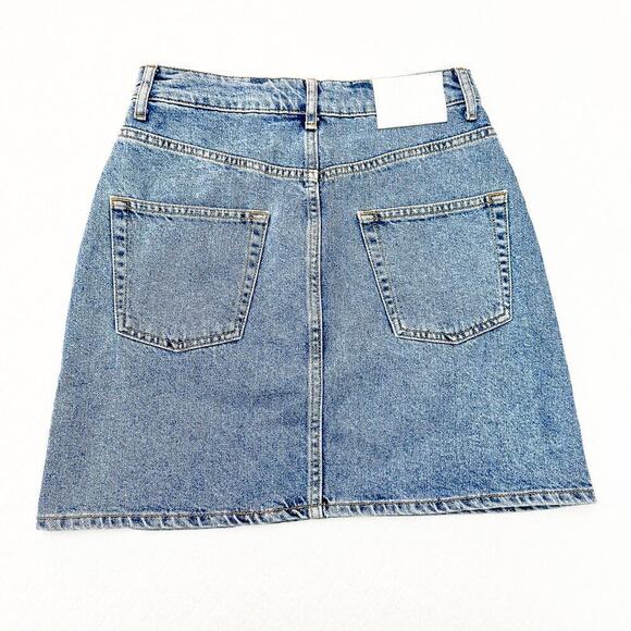 Sandro Paris Denim Pencil Skirt Metallic Silver Coated Front Size 1 / 26 US - Picture 2 of 6